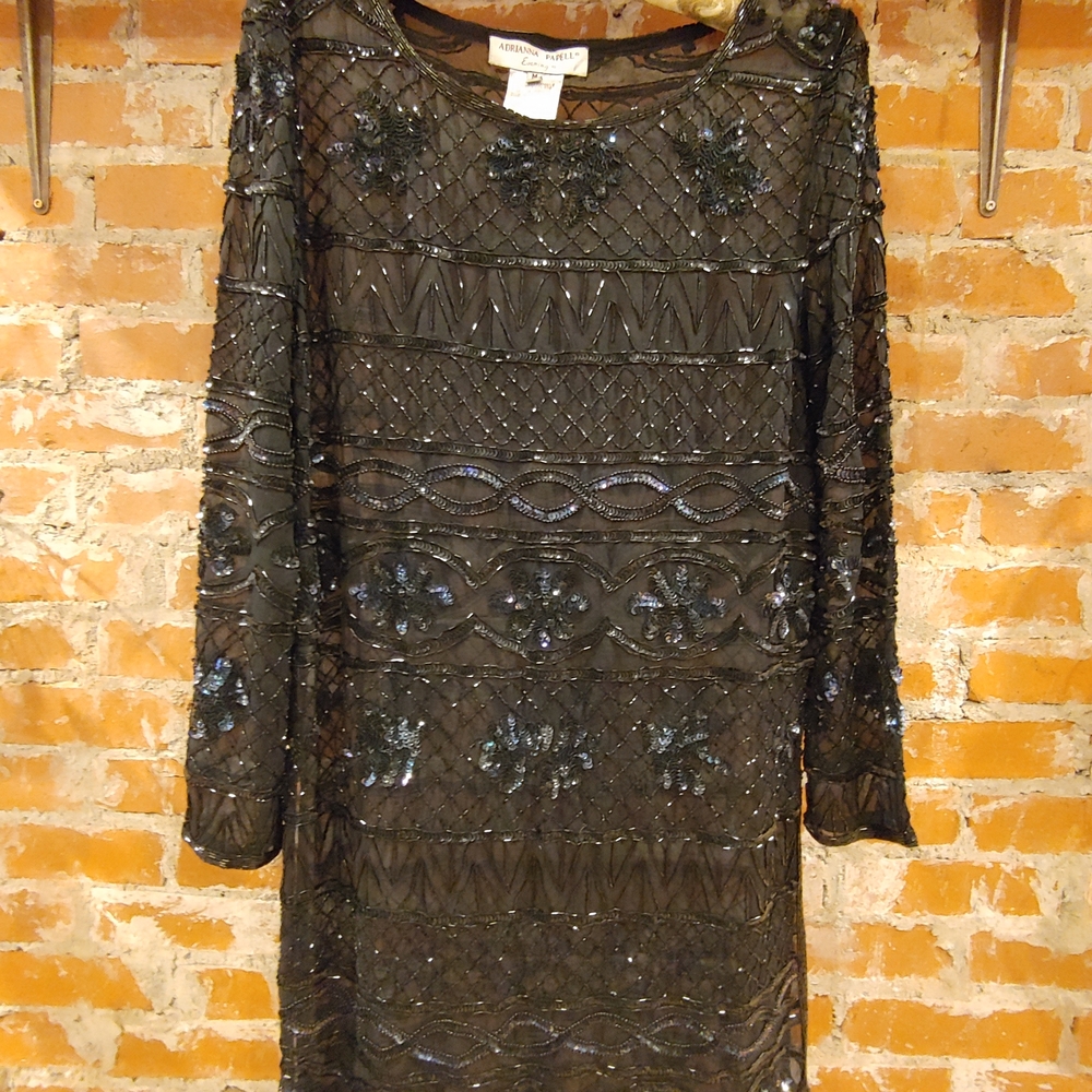 Adriana Papell Sheer Silk Beaded Minidress